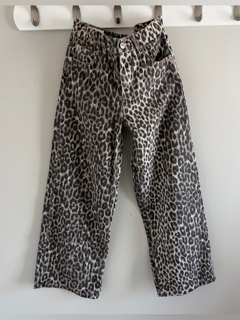 Zara Girls Leopard Print Wide Leg Jeans.